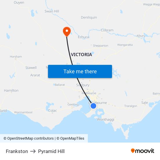 Frankston to Pyramid Hill map