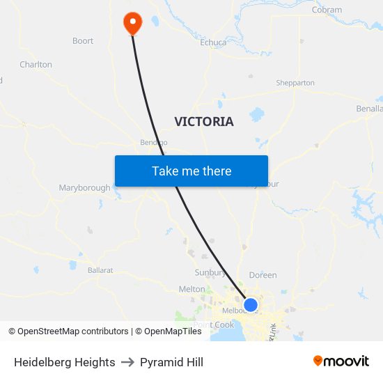 Heidelberg Heights to Pyramid Hill map