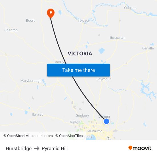 Hurstbridge to Pyramid Hill map