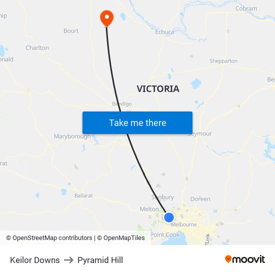 Keilor Downs to Pyramid Hill map