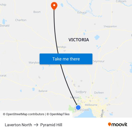 Laverton North to Pyramid Hill map