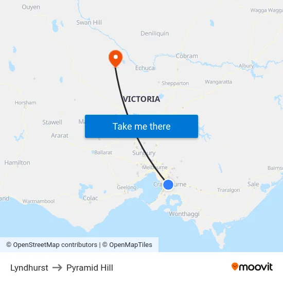 Lyndhurst to Pyramid Hill map