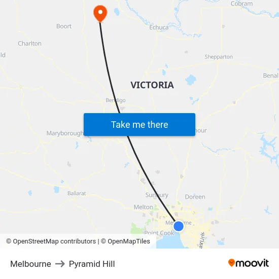 Melbourne to Pyramid Hill map