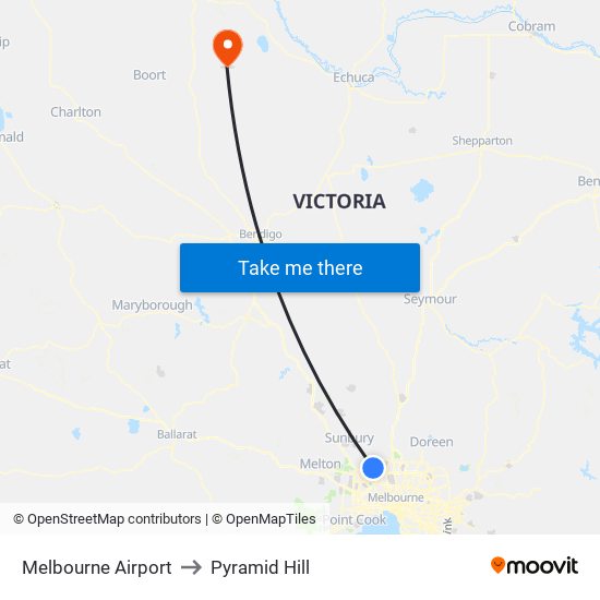 Melbourne Airport to Pyramid Hill map