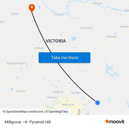 Millgrove to Pyramid Hill map