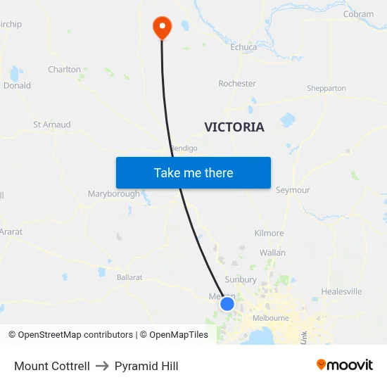 Mount Cottrell to Pyramid Hill map