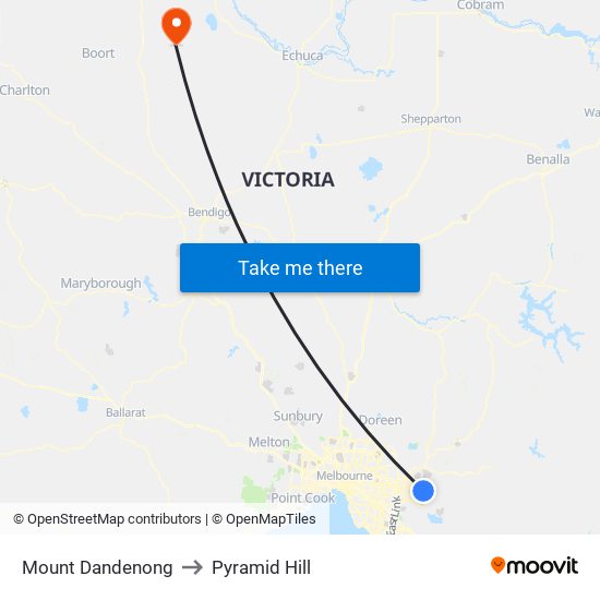 Mount Dandenong to Pyramid Hill map