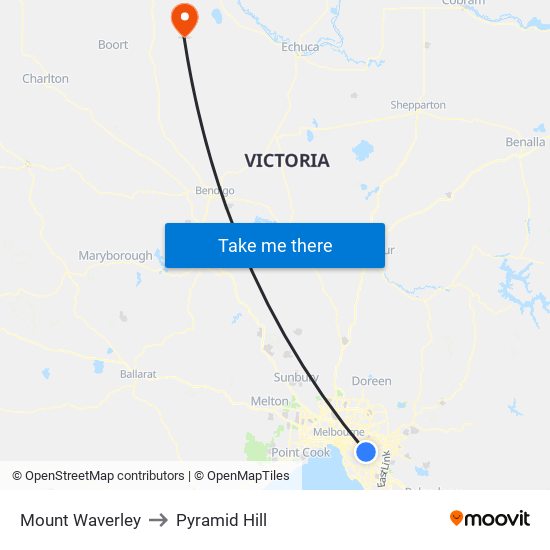 Mount Waverley to Pyramid Hill map