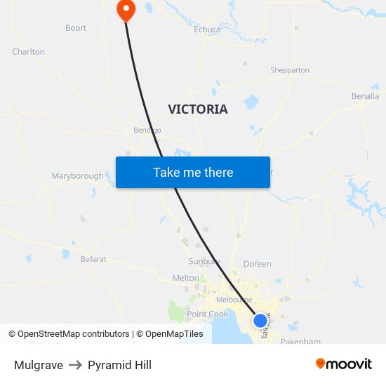 Mulgrave to Pyramid Hill map