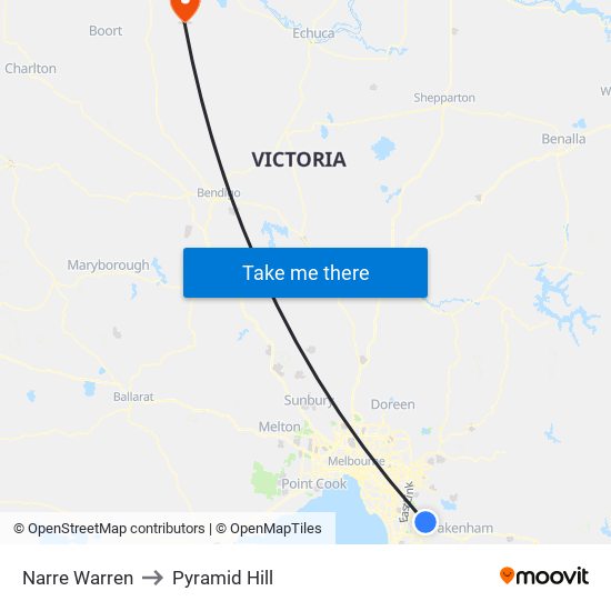 Narre Warren to Pyramid Hill map