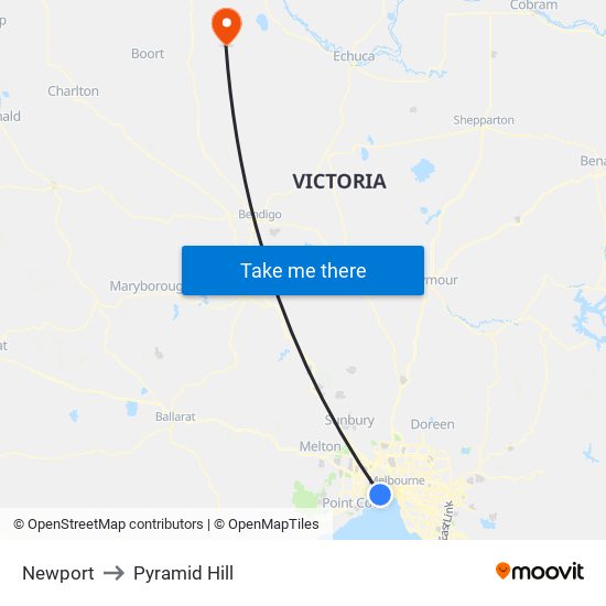 Newport to Pyramid Hill map