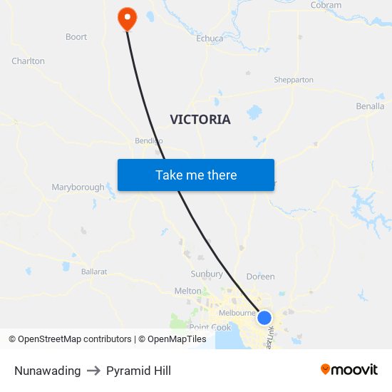 Nunawading to Pyramid Hill map