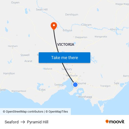 Seaford to Pyramid Hill map