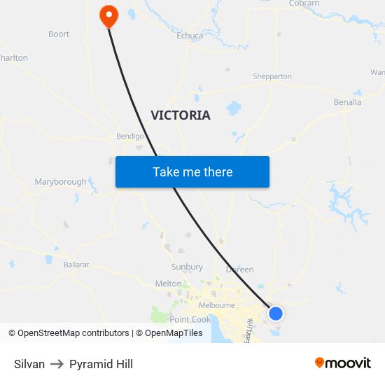 Silvan to Pyramid Hill map