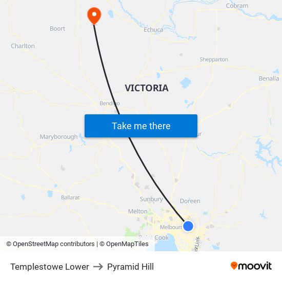 Templestowe Lower to Pyramid Hill map