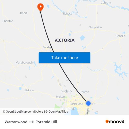 Warranwood to Pyramid Hill map