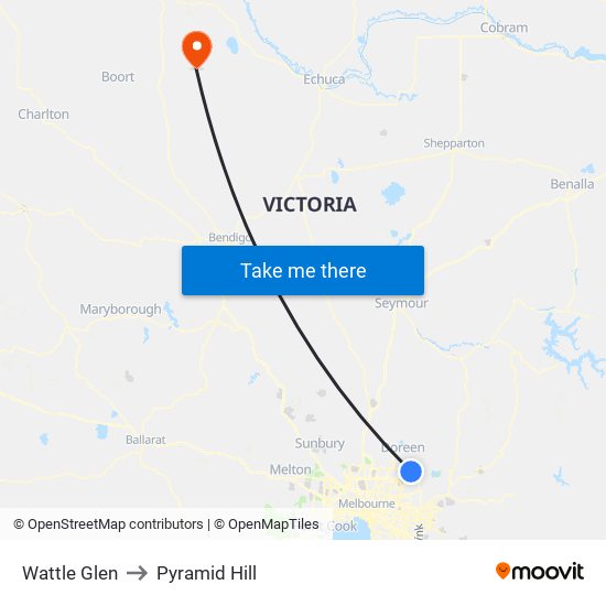 Wattle Glen to Pyramid Hill map