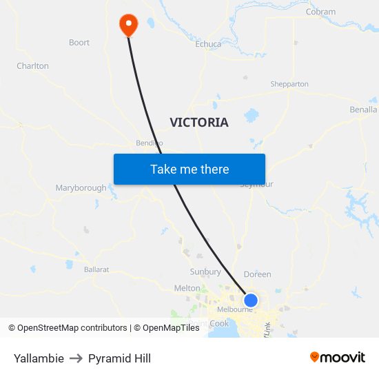 Yallambie to Pyramid Hill map