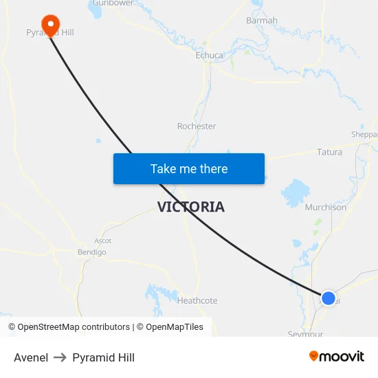 Avenel to Pyramid Hill map