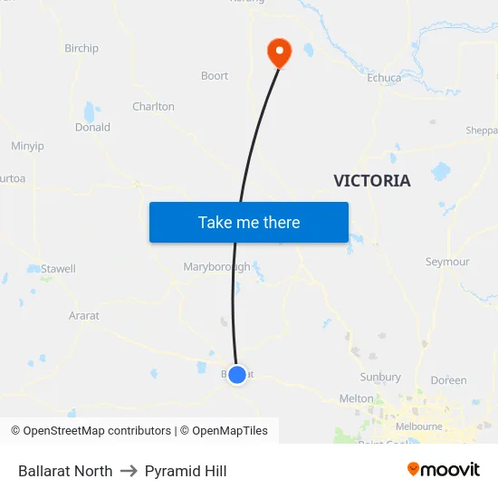 Ballarat North to Pyramid Hill map