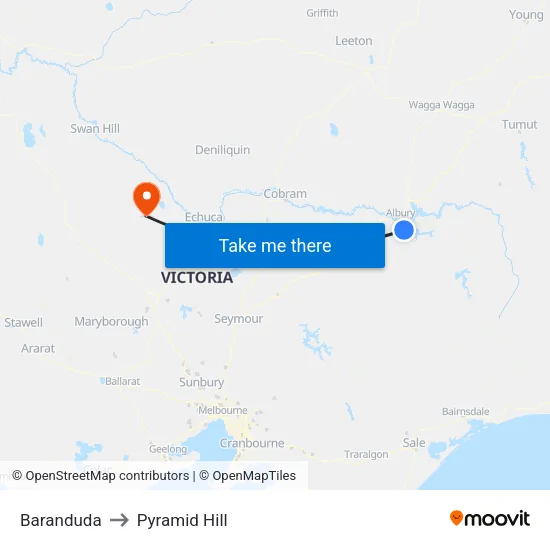 Baranduda to Pyramid Hill map