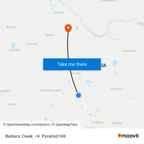 Barkers Creek to Pyramid Hill map