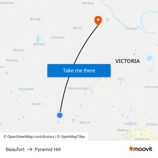 Beaufort to Pyramid Hill map