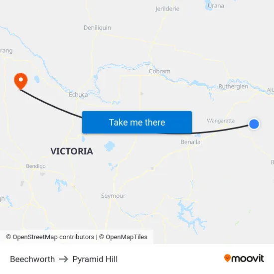 Beechworth to Pyramid Hill map