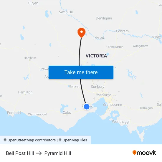 Bell Post Hill to Pyramid Hill map