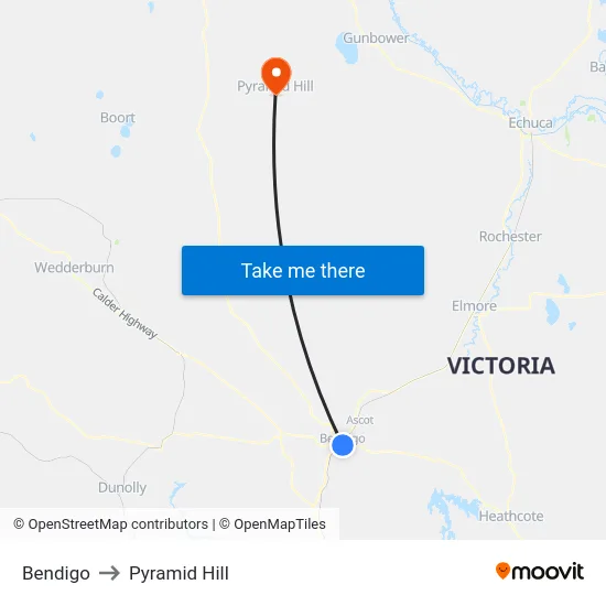 Bendigo to Pyramid Hill map
