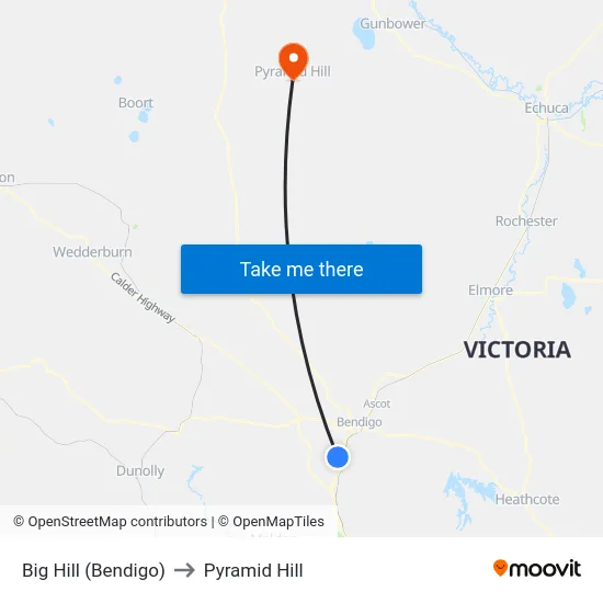 Big Hill (Bendigo) to Pyramid Hill map