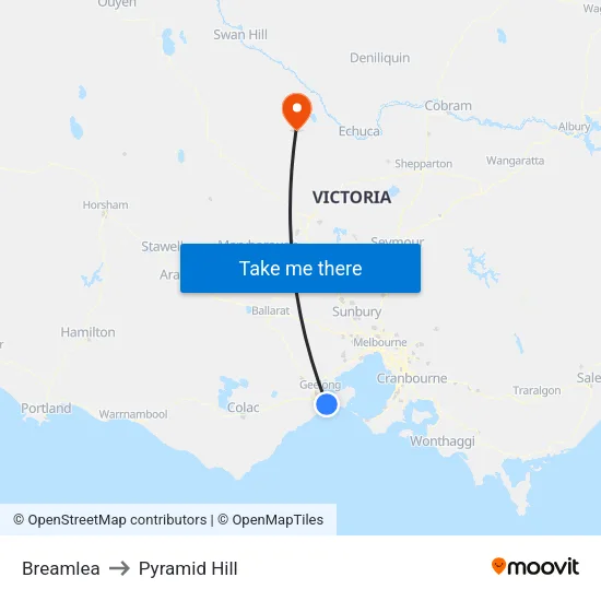 Breamlea to Pyramid Hill map