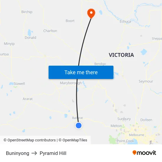 Buninyong to Pyramid Hill map