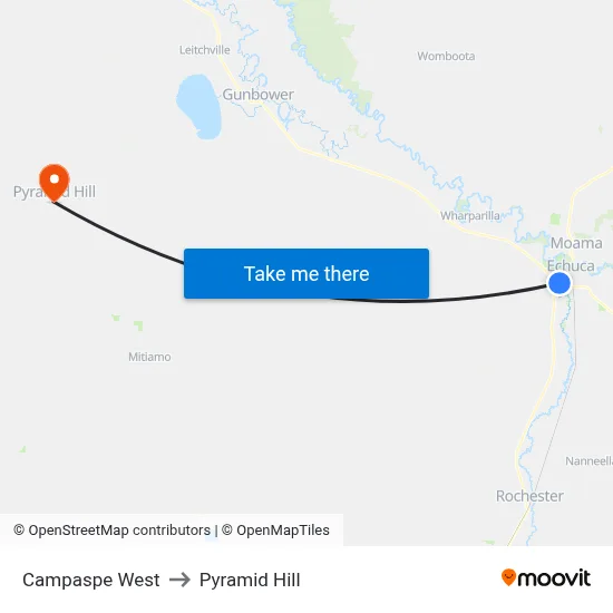 Campaspe West to Pyramid Hill map