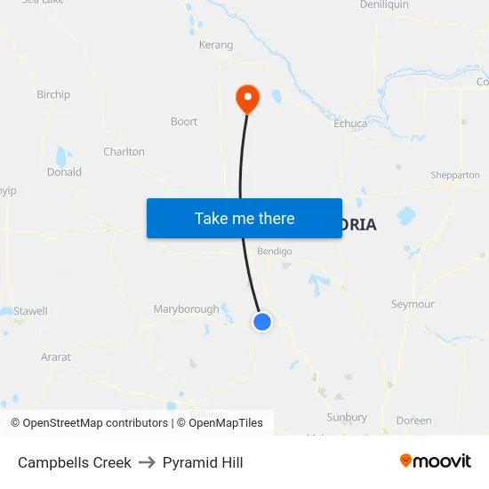 Campbells Creek to Pyramid Hill map