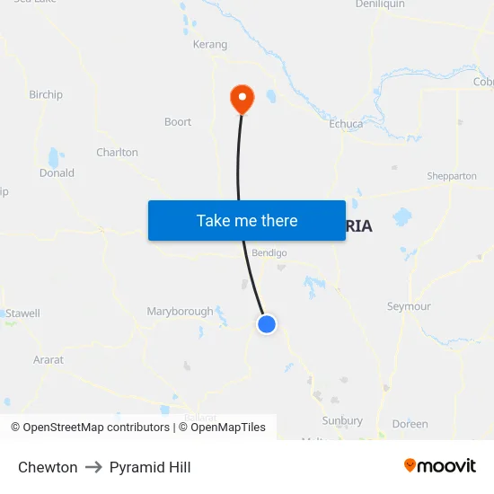 Chewton to Pyramid Hill map