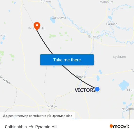 Colbinabbin to Pyramid Hill map