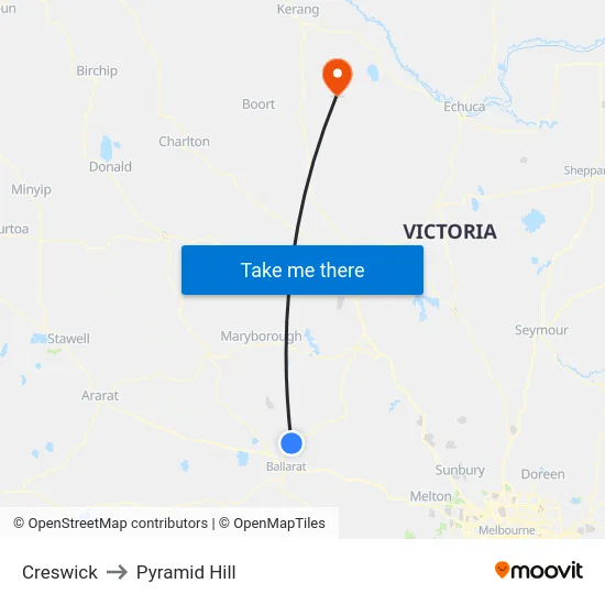 Creswick to Pyramid Hill map