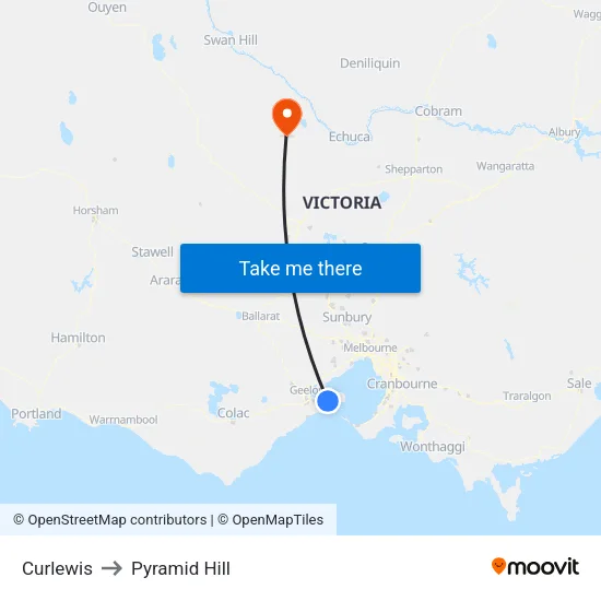 Curlewis to Pyramid Hill map