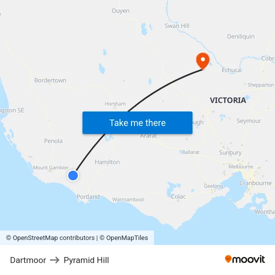Dartmoor to Pyramid Hill map