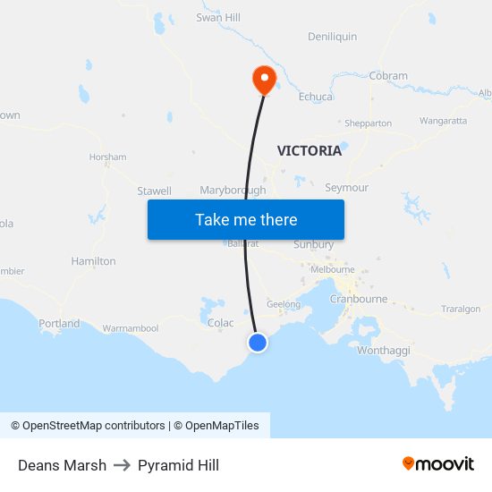 Deans Marsh to Pyramid Hill map