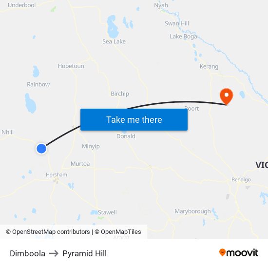 Dimboola to Pyramid Hill map