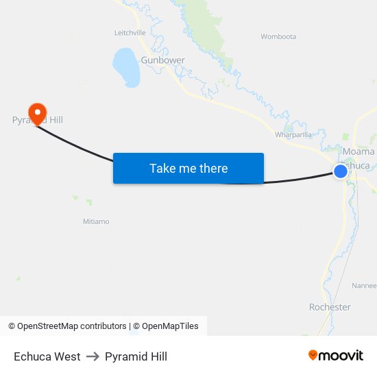 Echuca West to Pyramid Hill map