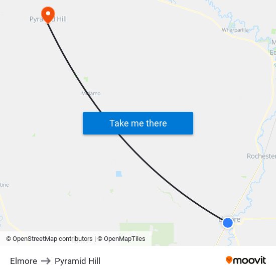 Elmore to Pyramid Hill map