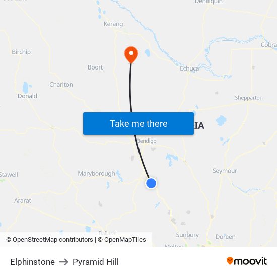 Elphinstone to Pyramid Hill map