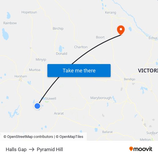 Halls Gap to Pyramid Hill map