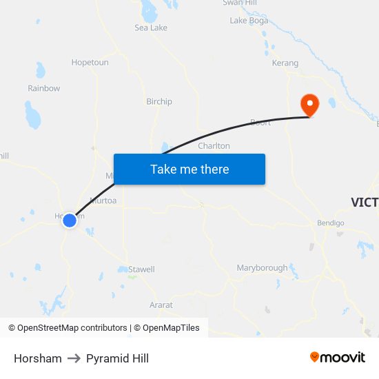 Horsham to Pyramid Hill map