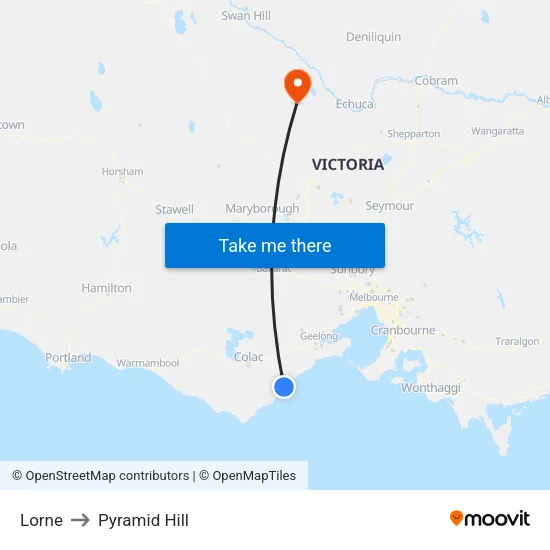 Lorne to Pyramid Hill map