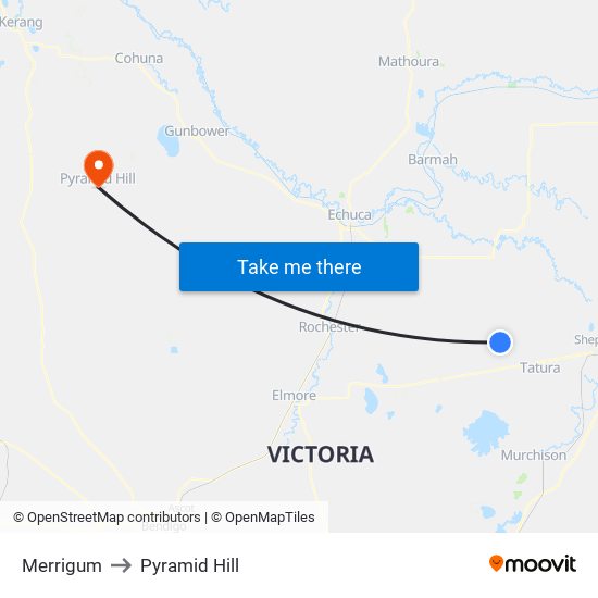 Merrigum to Pyramid Hill map