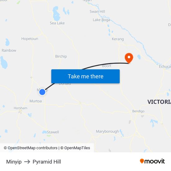 Minyip to Pyramid Hill map
